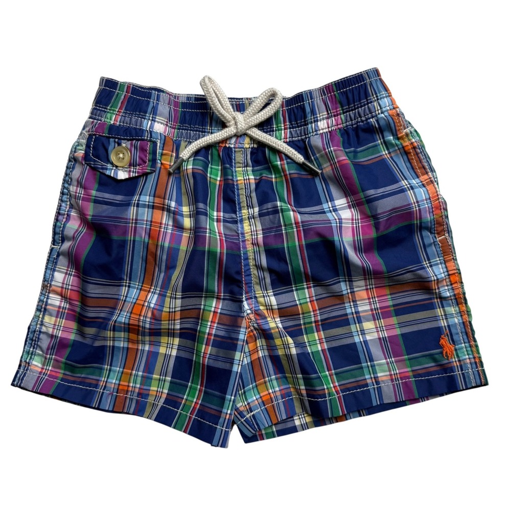 Polo Ralph Lauren Kids Plaid Swim Trunks Blue Multi Color 18M Toddler Shorts